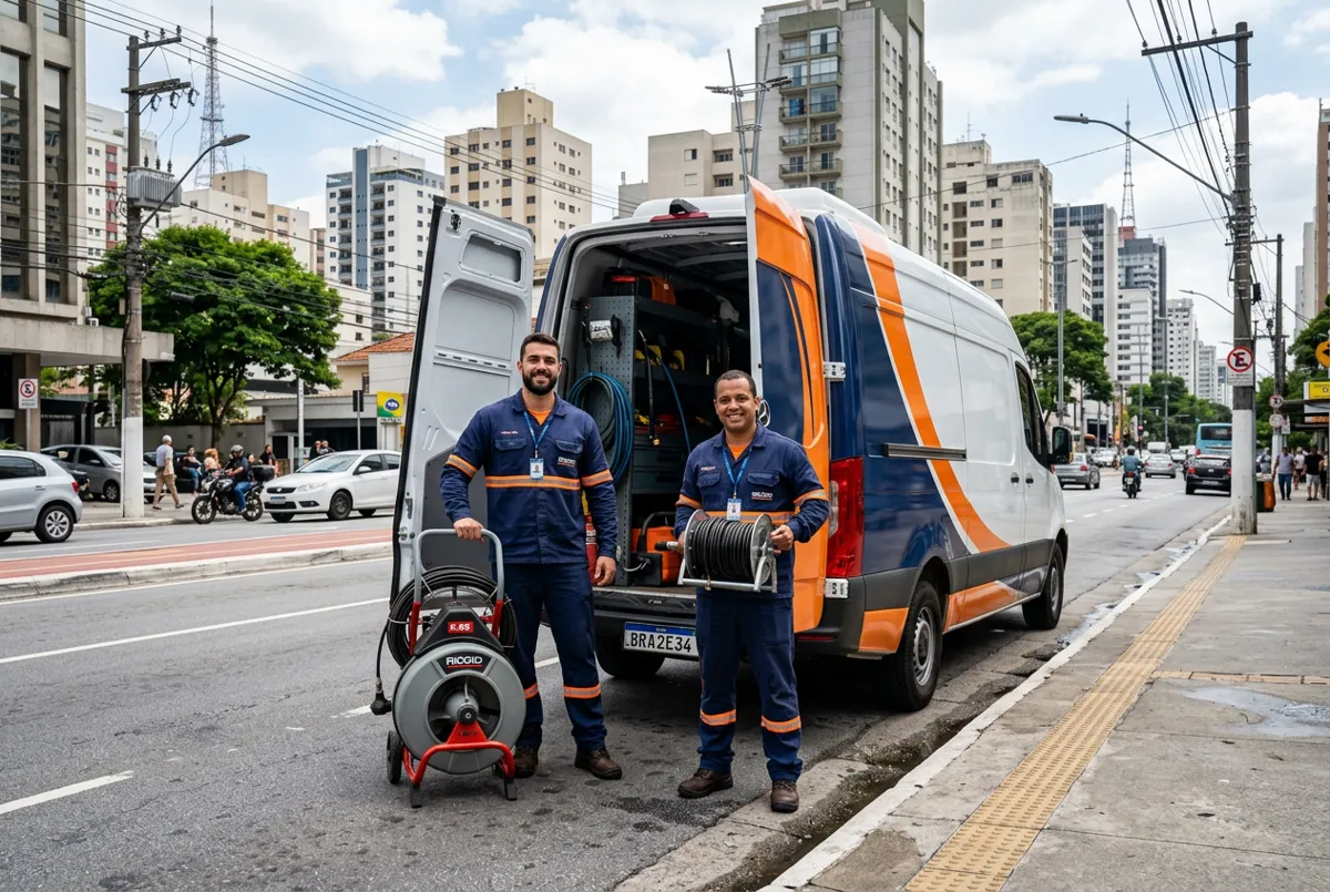Equipe de desentupimento em atendimento — Desentupidora em São Caetano